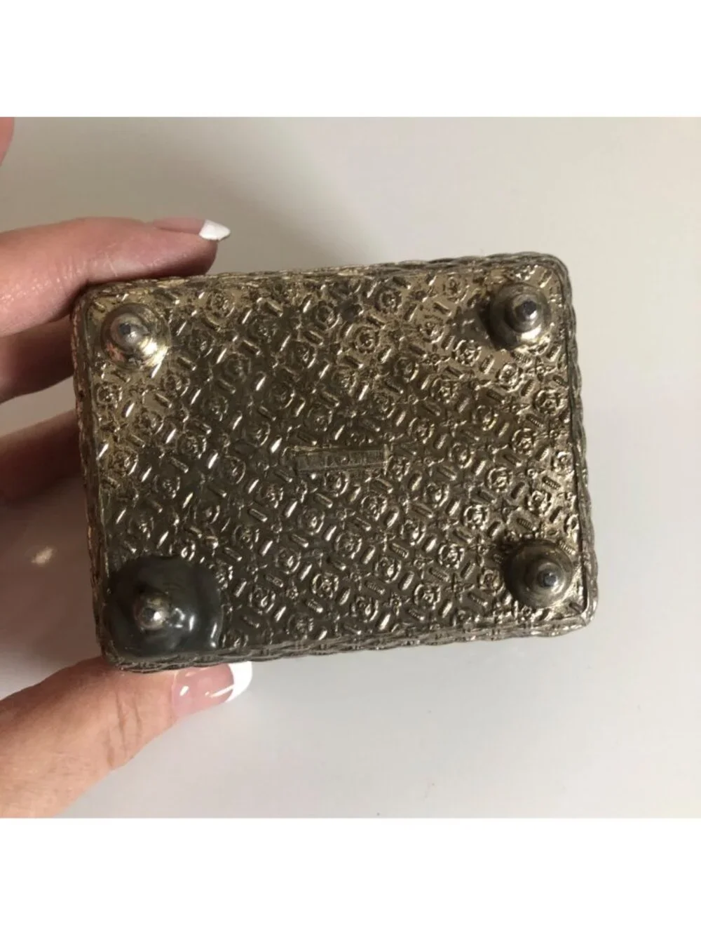 Vintage Silver Plated Jewelry Box Made in Japan Basket Weave Floral Trinket Cask